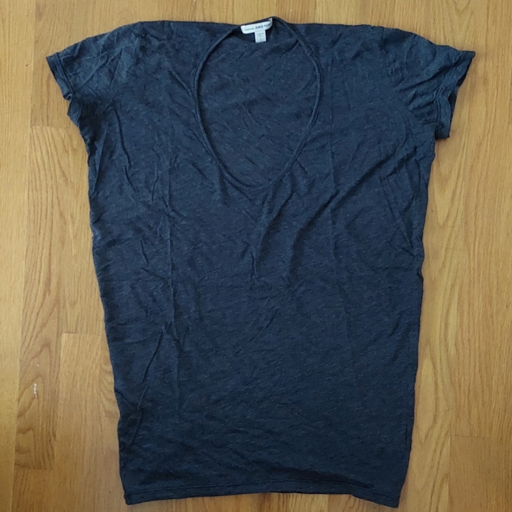 James Perse cap sleeve scoop neck charcoal heather tee Sz 1 (S)
